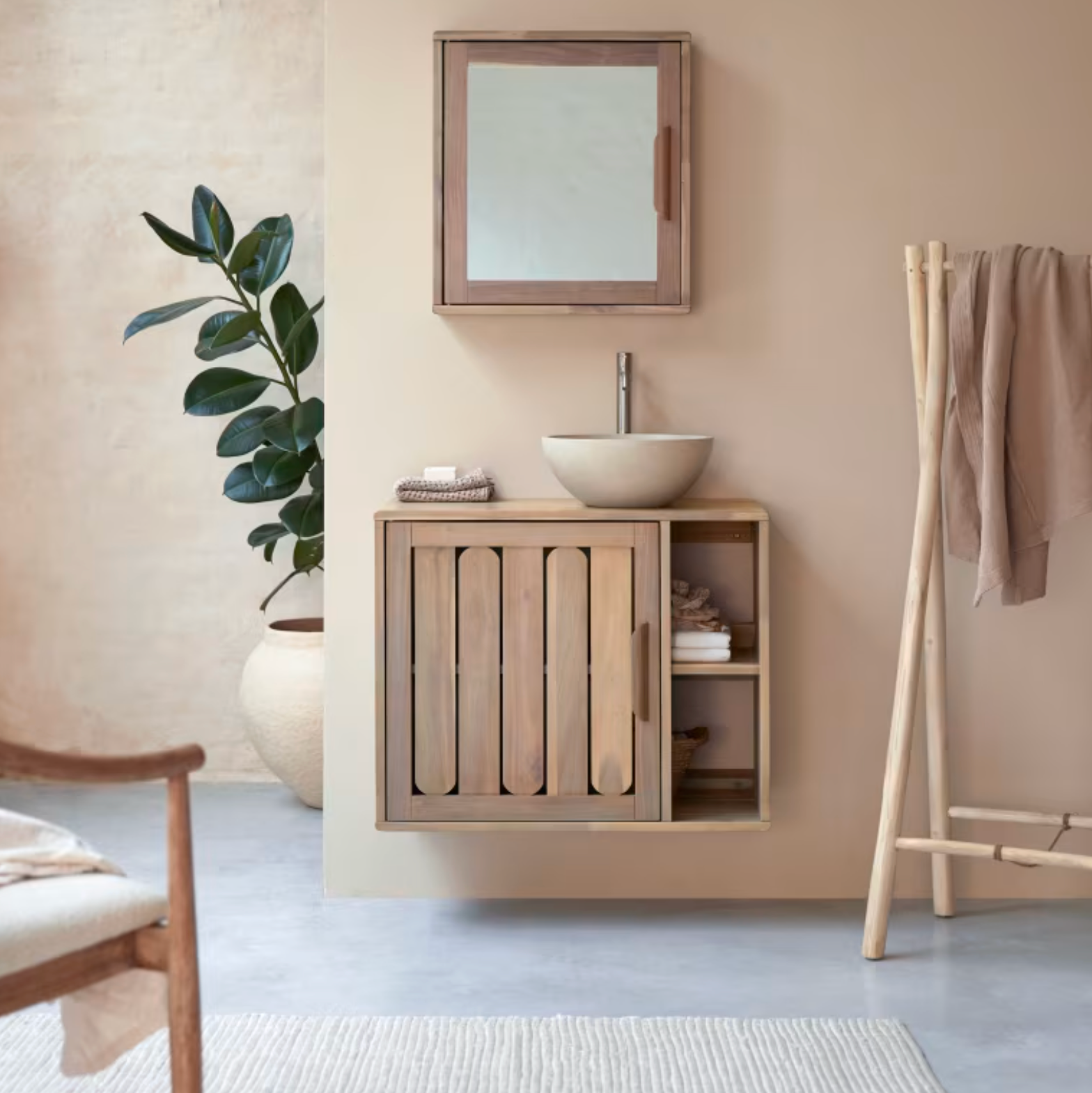 Lila Meuble de salle de bain en acacia massif 80 cm