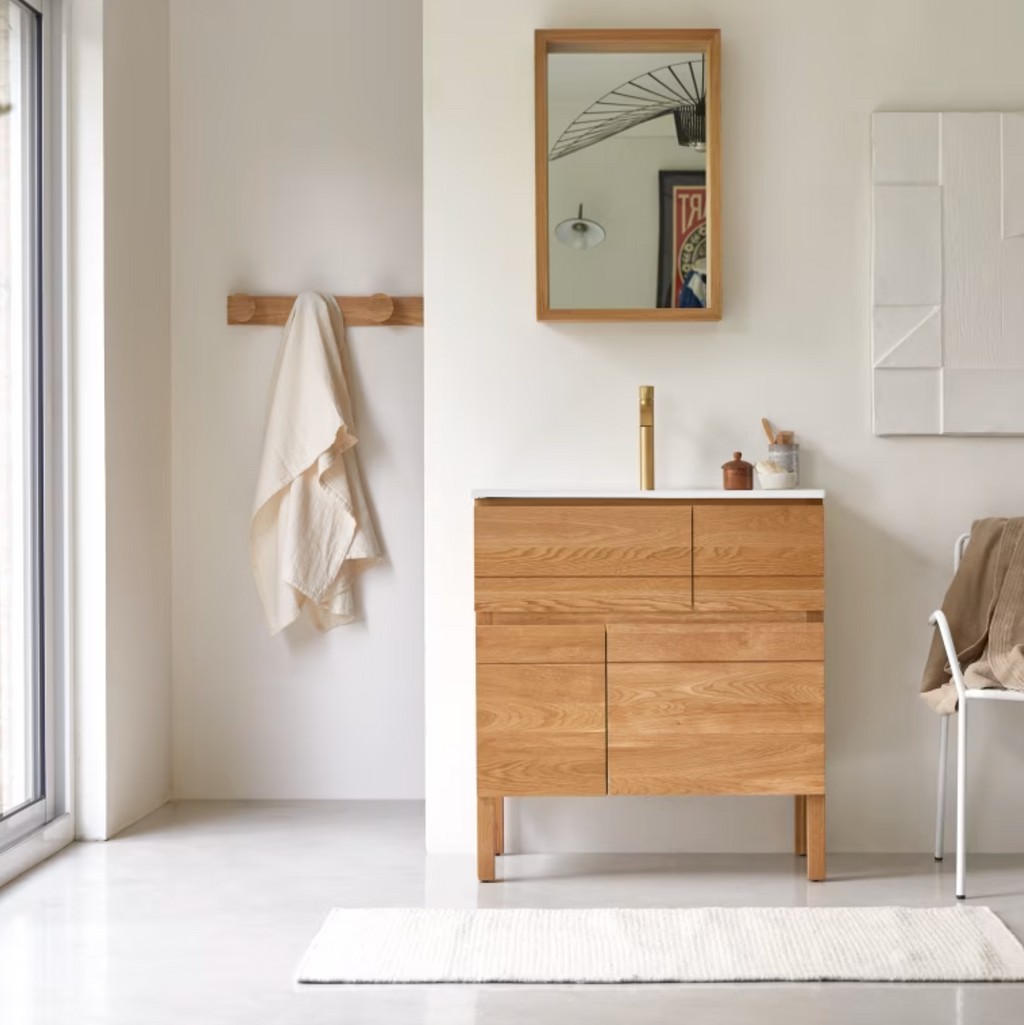 Easy Meuble salle de bain en chêne massif et céramique 80 cm