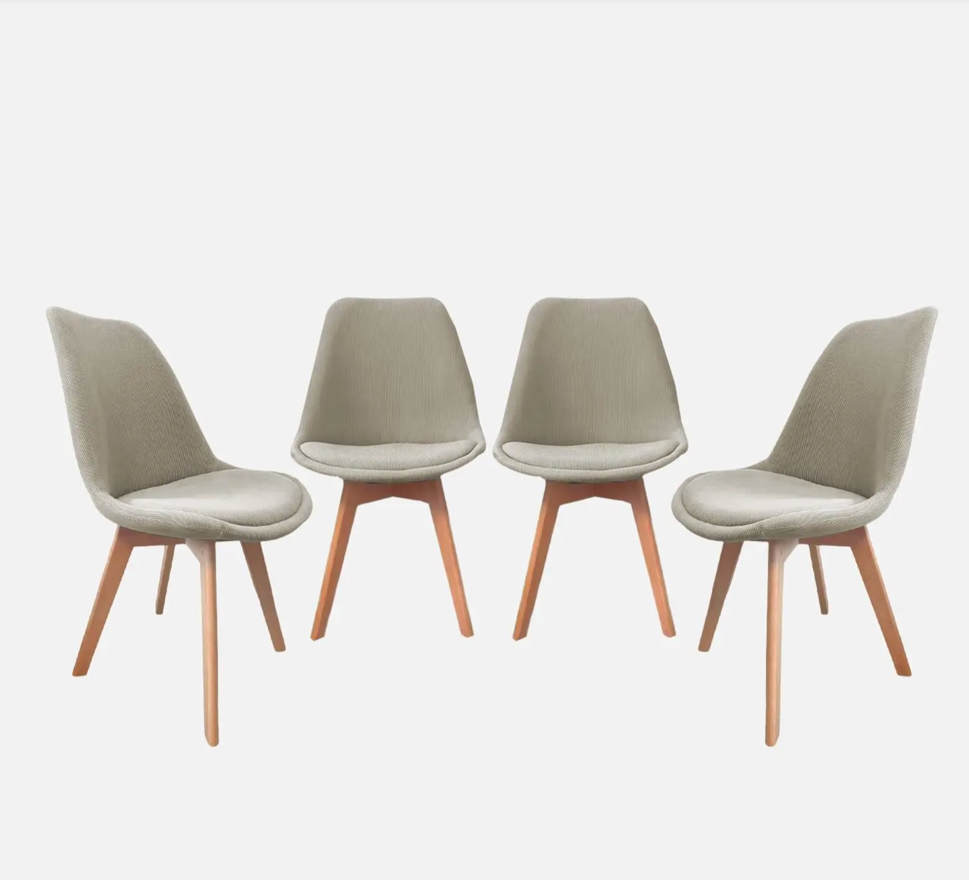 Chaise scandinave bois de hêtre et velours côtelé (lot de 4)