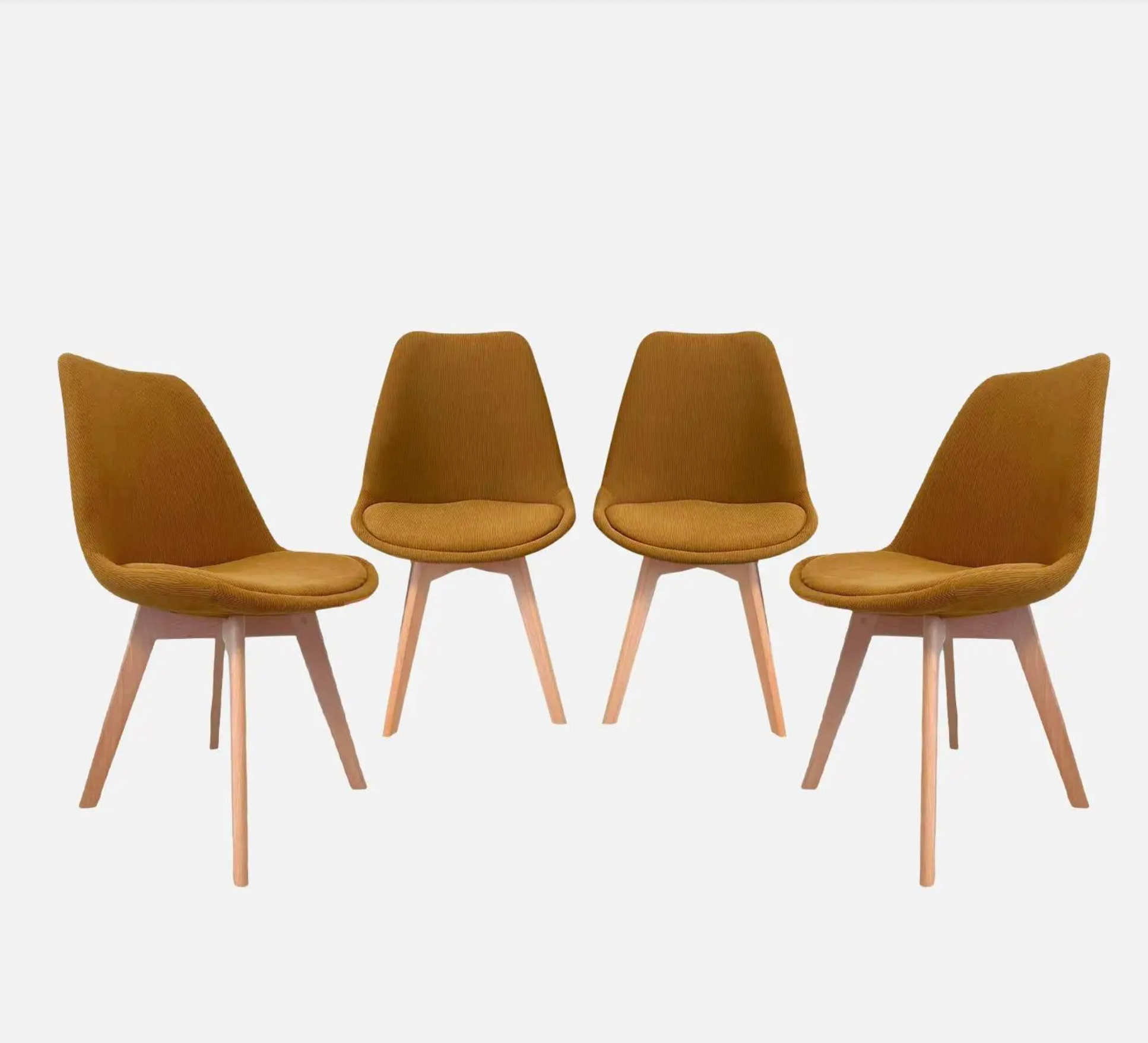 Chaise scandinave bois de hêtre et velours côtelé (lot de 4)